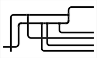 Abstract black intersecting lines forming a minimalist maze-like pattern on a white background Abstract black intersecting lines forming a minimalist maze-like pattern on a white background