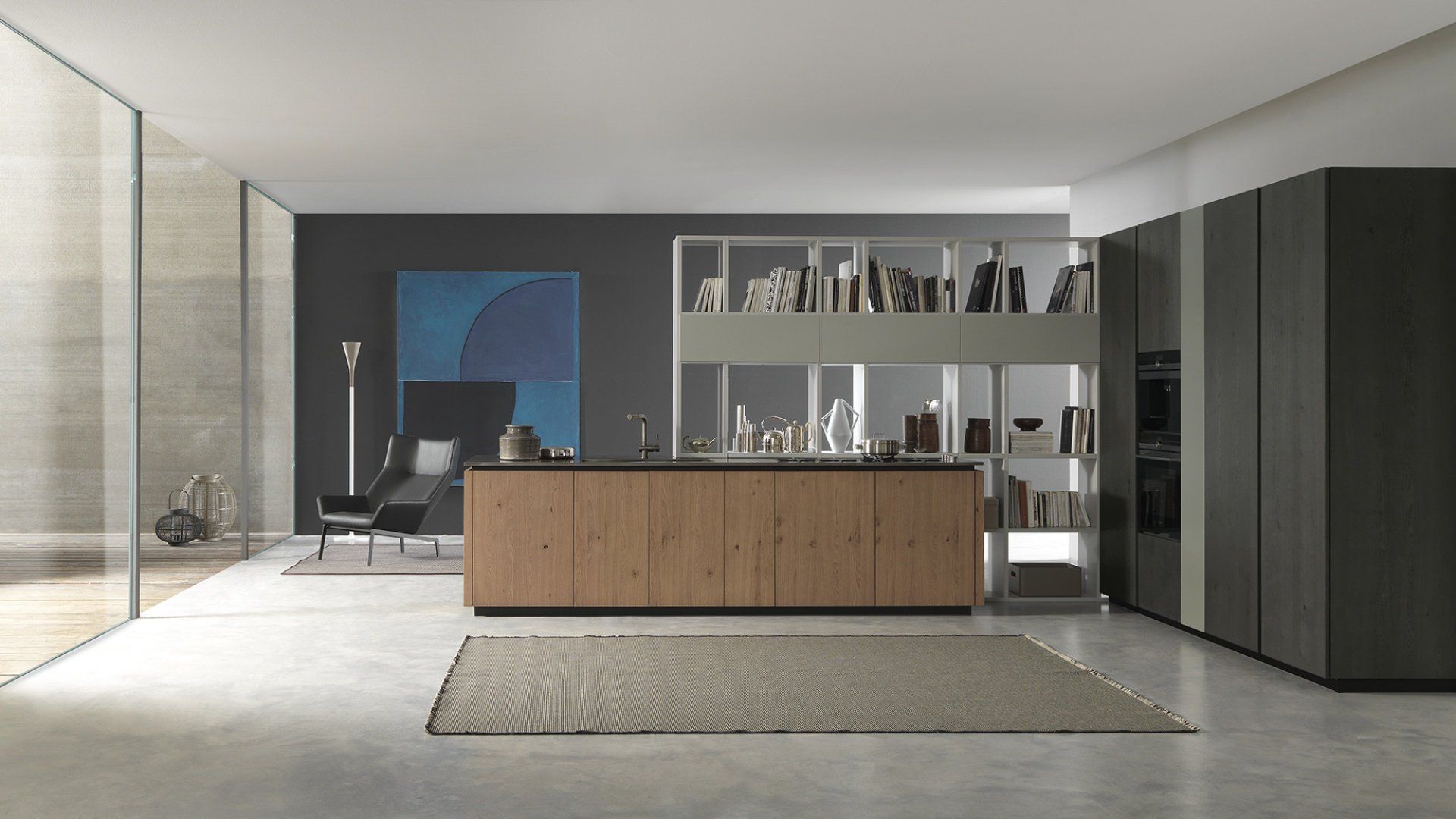 cucina con grande isola rettangolare