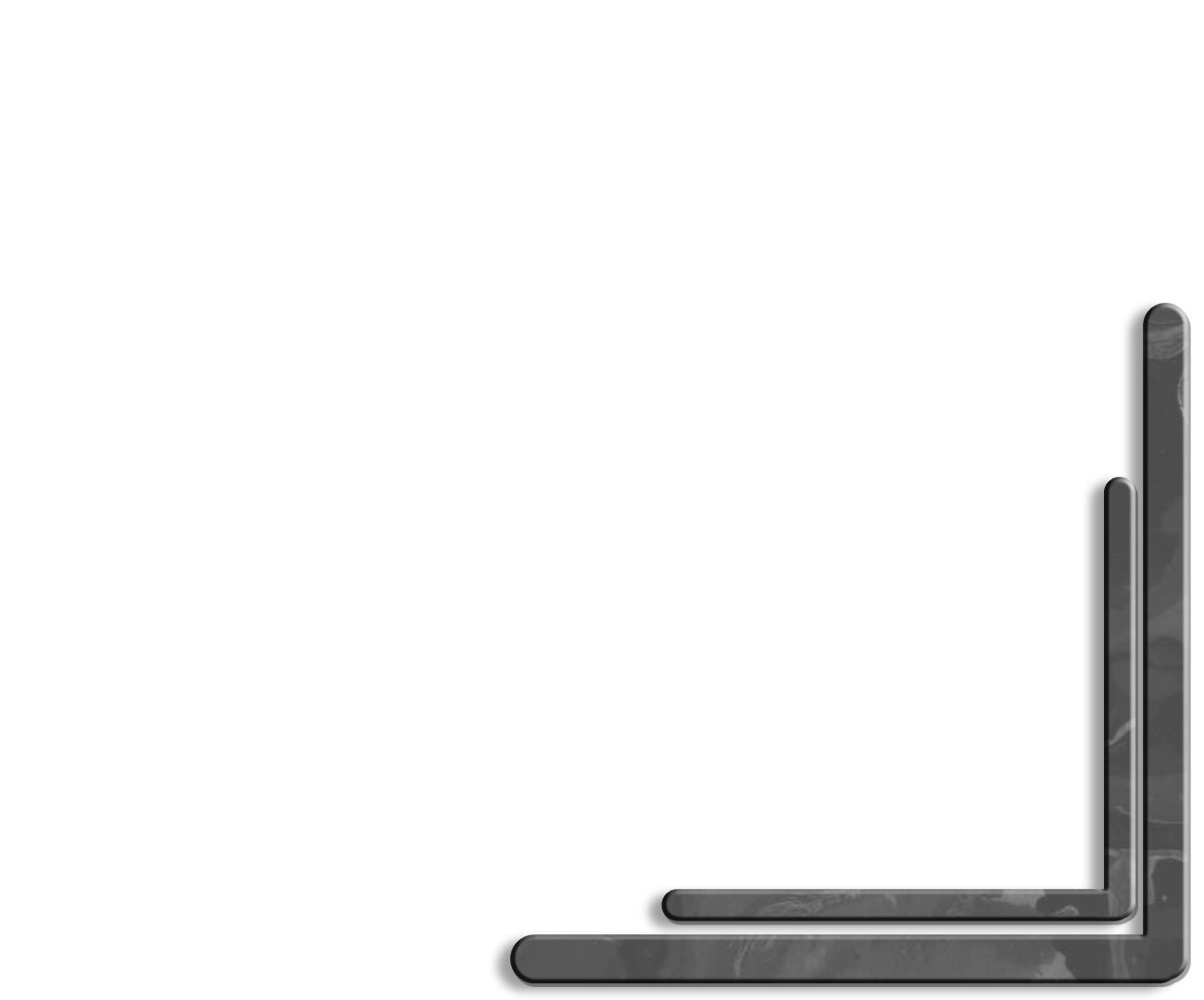 Stacked gray metal bars forming an L-shape on a white background
