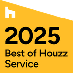 Houzz 2025 Best of Houzz Service badge on yellow background
