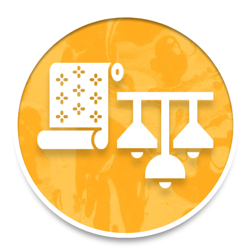 Orange circular icon with a white book and hanging lab flasks