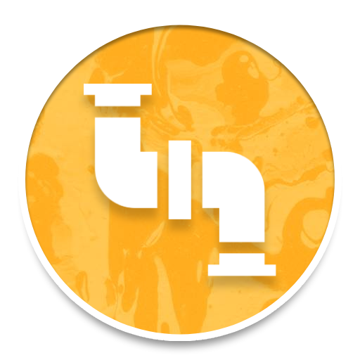 Orange circular icon with white stylized letters on a marbled background