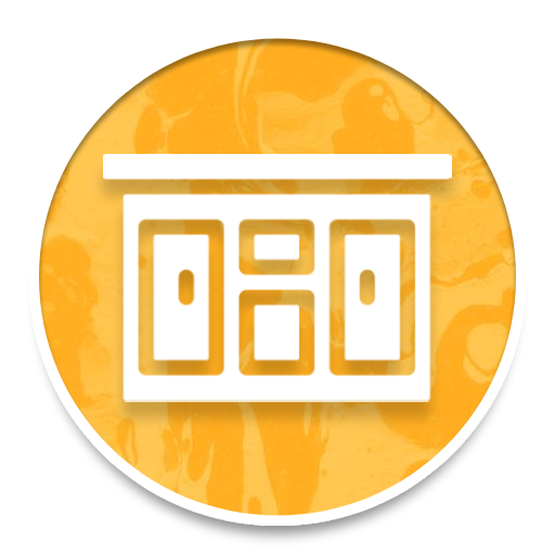 Orange circular icon with a white storefront and awning