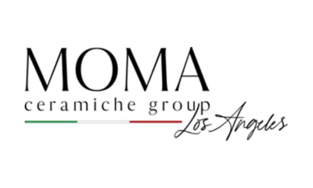 MOMA ceramiche group logo with “Los Angeles” script in black and gray on white background