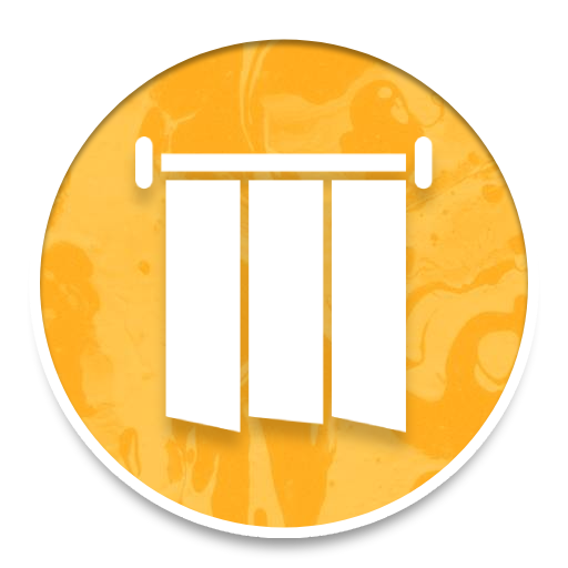 White curtains icon on a yellow circular background