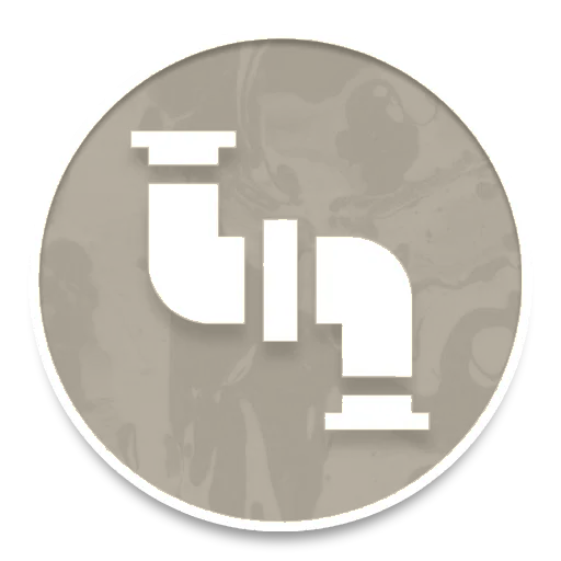 Orange circular icon with white stylized letters on a marbled background