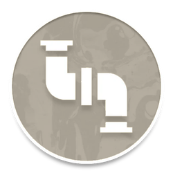 Orange circular logo with white stylized pipe or tubing letters inside