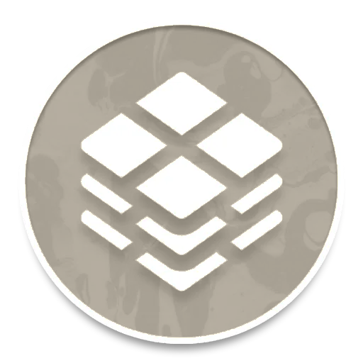 Yellow circle icon with white stacked diamonds and chevrons on a textured background