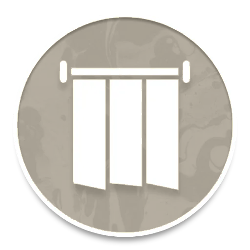White curtains icon on a yellow circular background