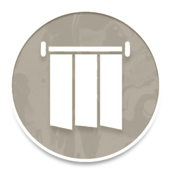 White curtain icon on a yellow circular background