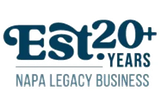 Est logo with “20+ years” and “Napa Legacy Business” in blue and teal