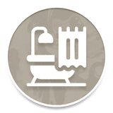 White microscope icon on orange circular background