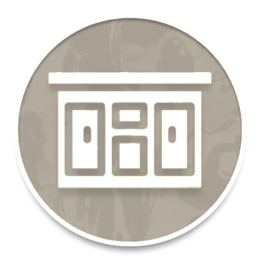 White cabinetry icon on a yellow circular background