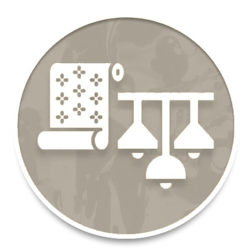 Orange circular icon with a white chemistry flask and lab glassware symbols