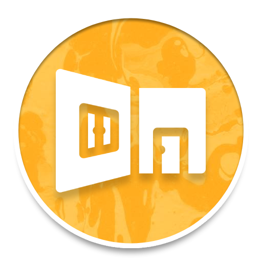 Orange circular logo with white stylized letters on a white background