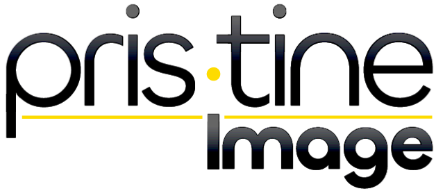 Pristine Image logo in black and yellow text