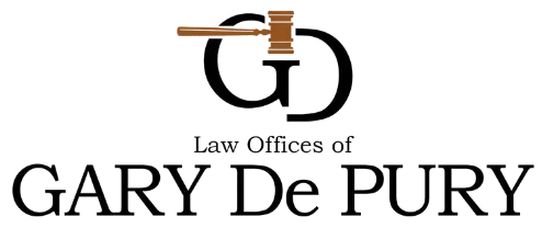 A logo for law offices of gary de pury