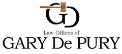 A logo for law offices of gary de pury