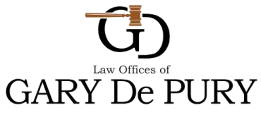 A logo for law offices of gary de pury