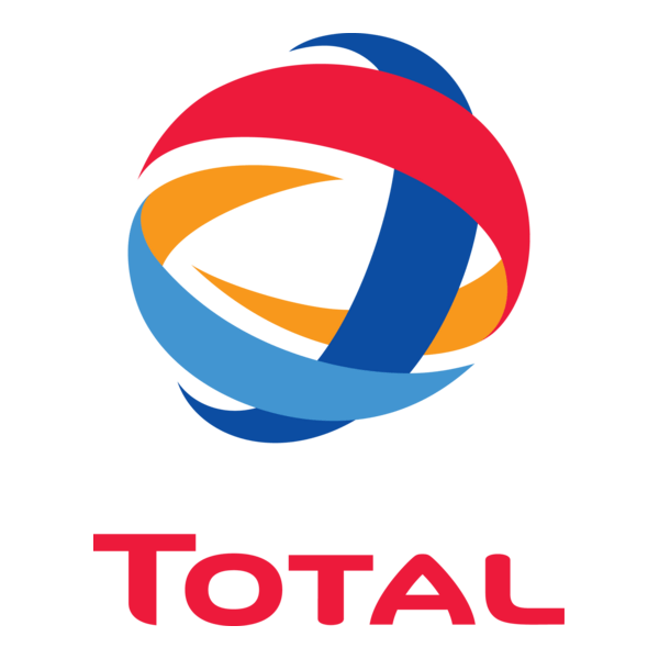 Logo Total: un globo rosso, blu e giallo con la parola 