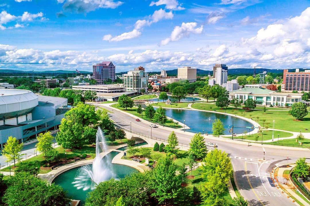 Well lit image of Huntsville, AL, in the spring/summer. Huntsville is served by Ortex Termite and Pest Control.