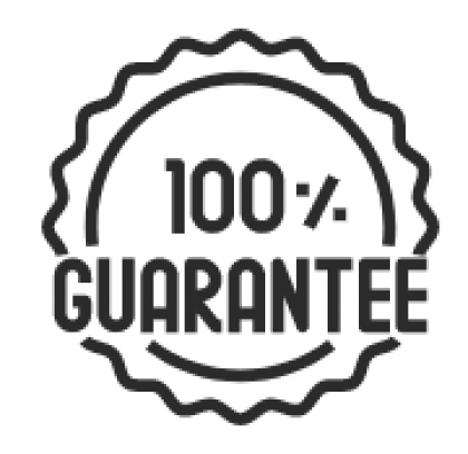 100% Guarantee seal in black, with text