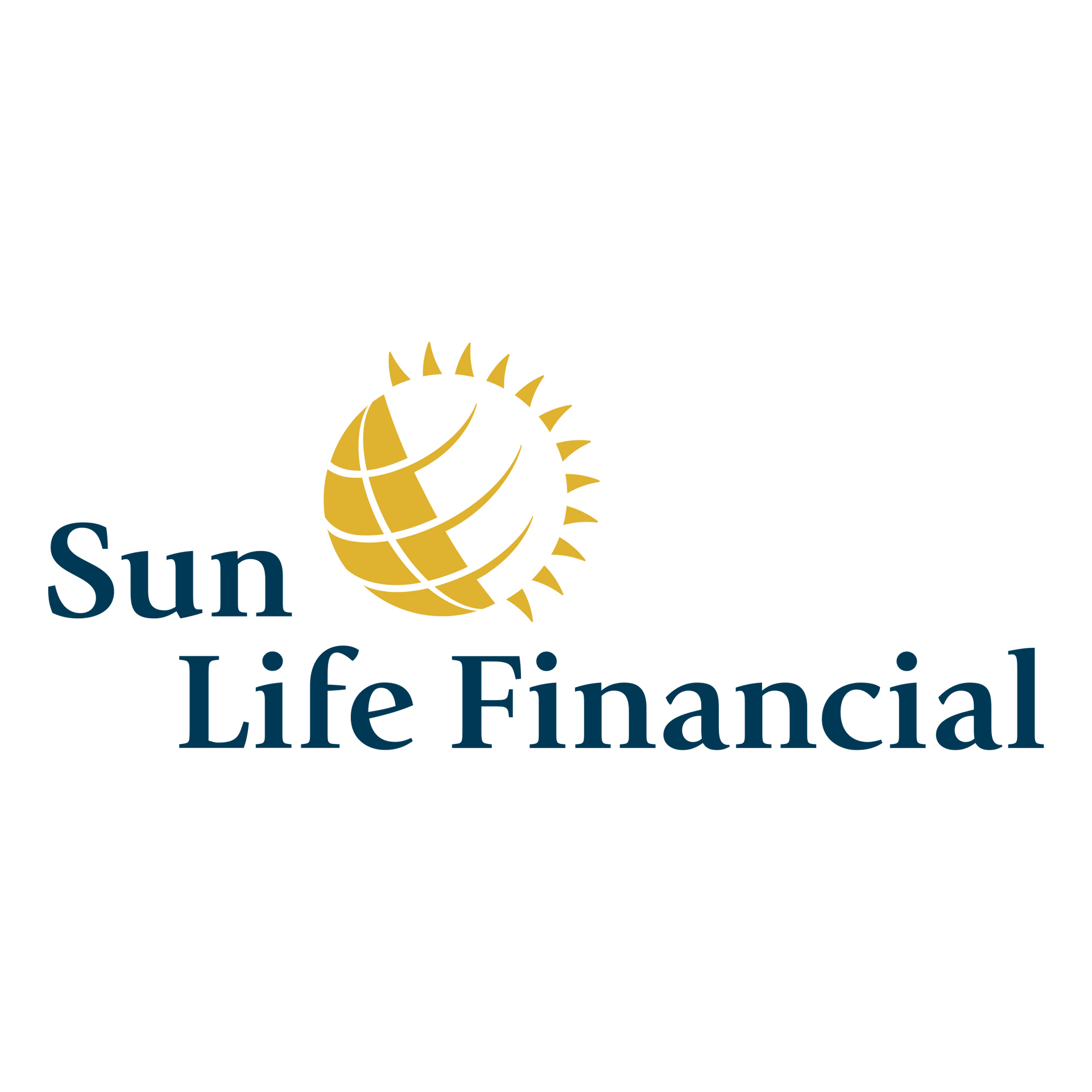 Sun Life Financial logo with blue text and a gold sun-and-globe icon