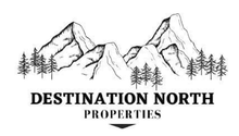 Black mountain logo with pine trees and text “Destination North Properties”