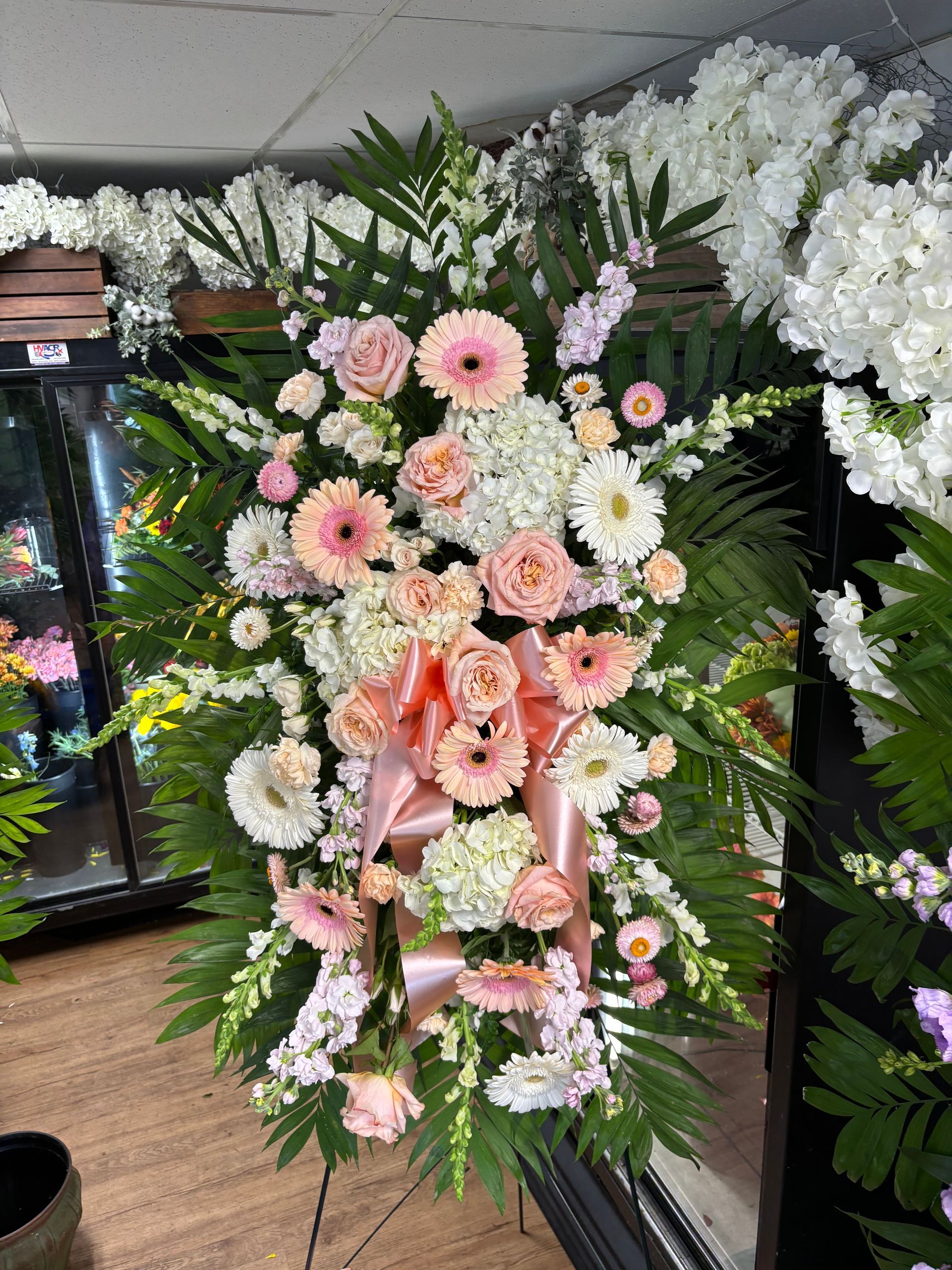 Funeral Spray with Pink & White Gerbers