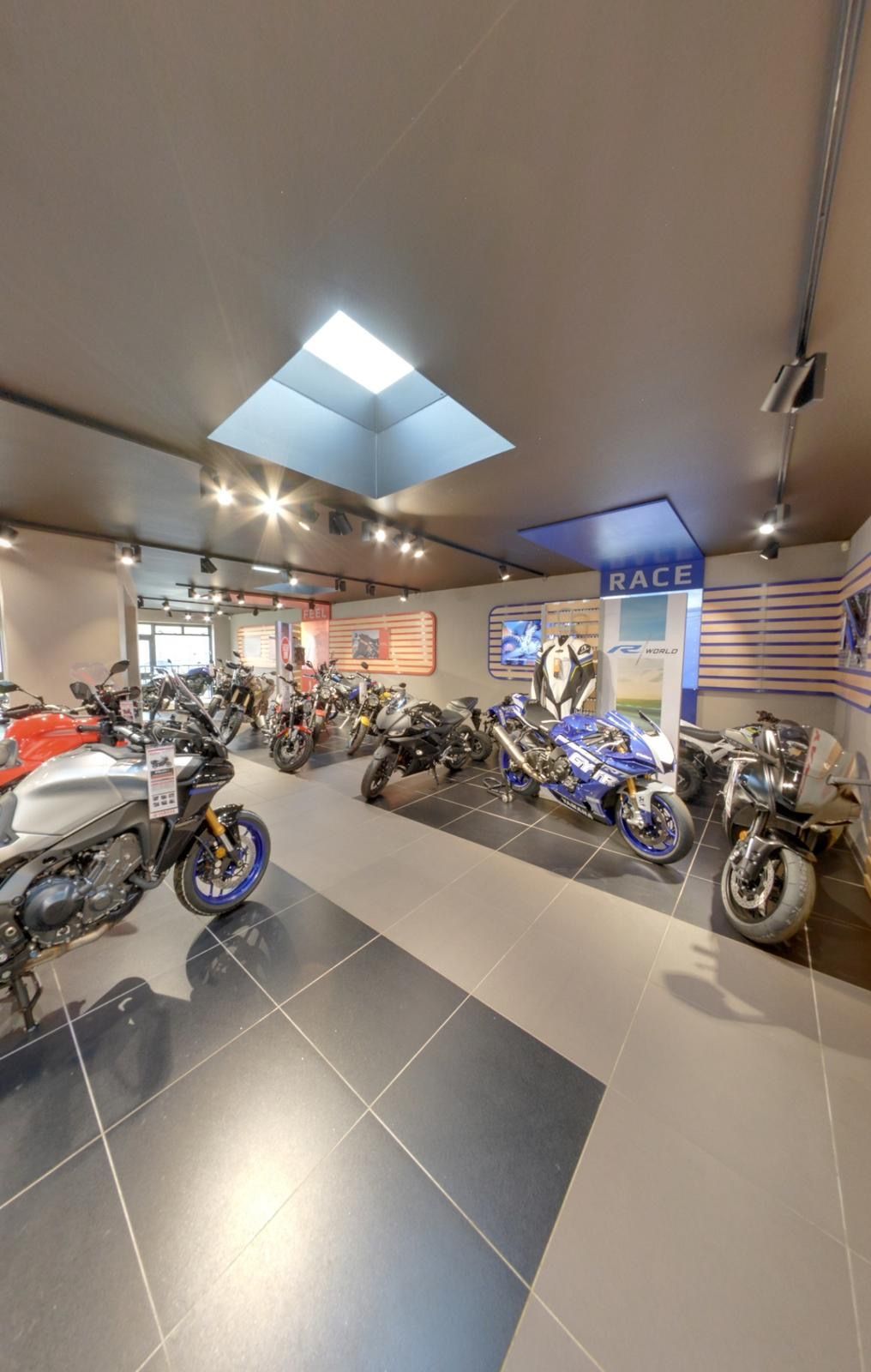 A picture of a motorbike showroom