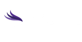 Three overlapping, stylized purple feathers or leaves pointing to the right against a white background.