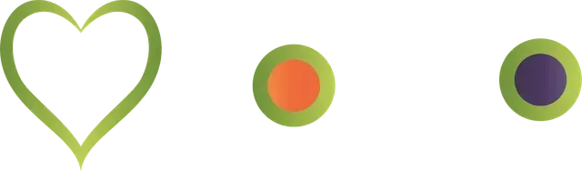 A green heart outline next to a green-bordered orange circle and a green-bordered purple circle.