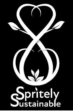 White stylized logo of intertwined vine-like curves forming an eight with leaves on a black background, text: Spritely.