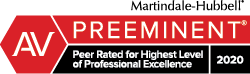 Martindale-Hubbell AV Preeminent rating badge for 2020: Peer Rated for Highest Level of Professional Excellence.