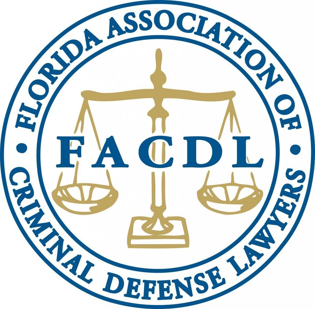 Florida Association of Criminal Defense Lawyers logo: Scales of justice in blue and gold. Text includes 