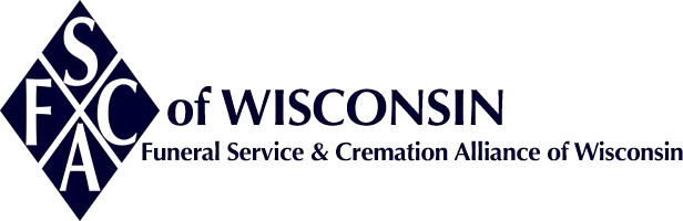 Logo for Funeral Service & Cremation Alliance of Wisconsin, with blue diamond and white letters FXC.