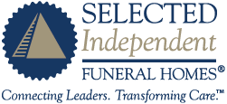 Selected Independent Funeral Homes logo with blue emblem and slogan “Connecting Leaders. Transforming Care.”
