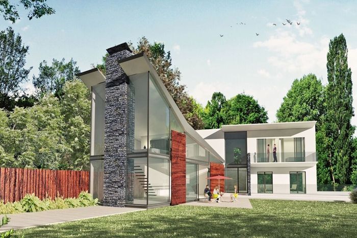 Pearson House - Modern two-story residence with sleek design, large windows, and beautifully landscaped garden