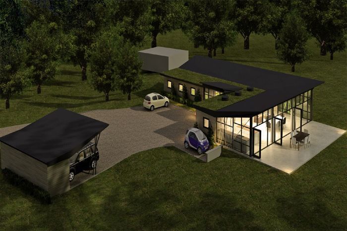 Modern house surrounded by trees