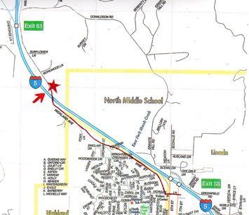 A map showing the location of north middle school