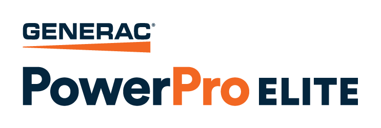 Generac PowerPro Elite logo, navy and orange text.