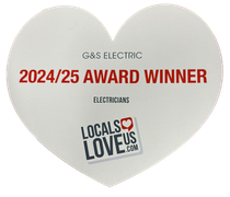 White heart-shaped award. G&S Electric 2024/25 Award Winner, Electricians. Logo: Locals Love Us.