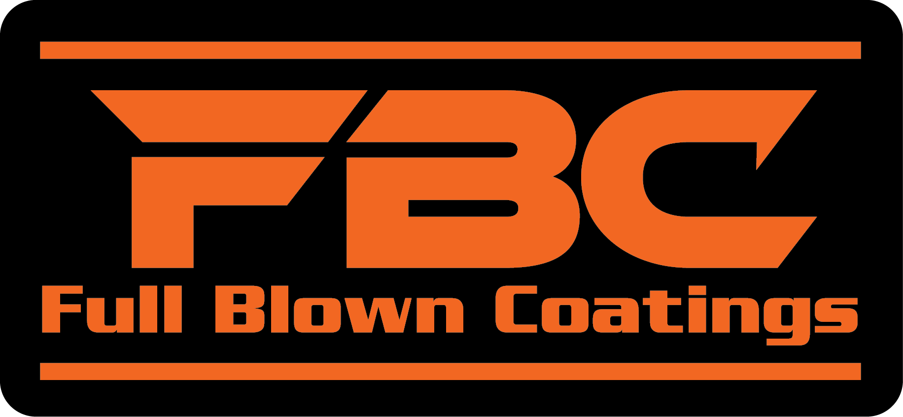 The logo for fbc full blown coatings is orange and black.