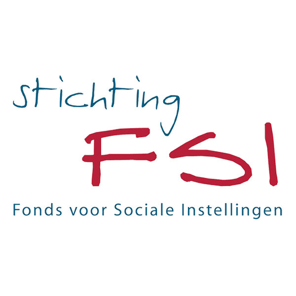 Logo for Stichting FSI (Fonds voor Sociale Instellingen) with blue text and a red hand-drawn style