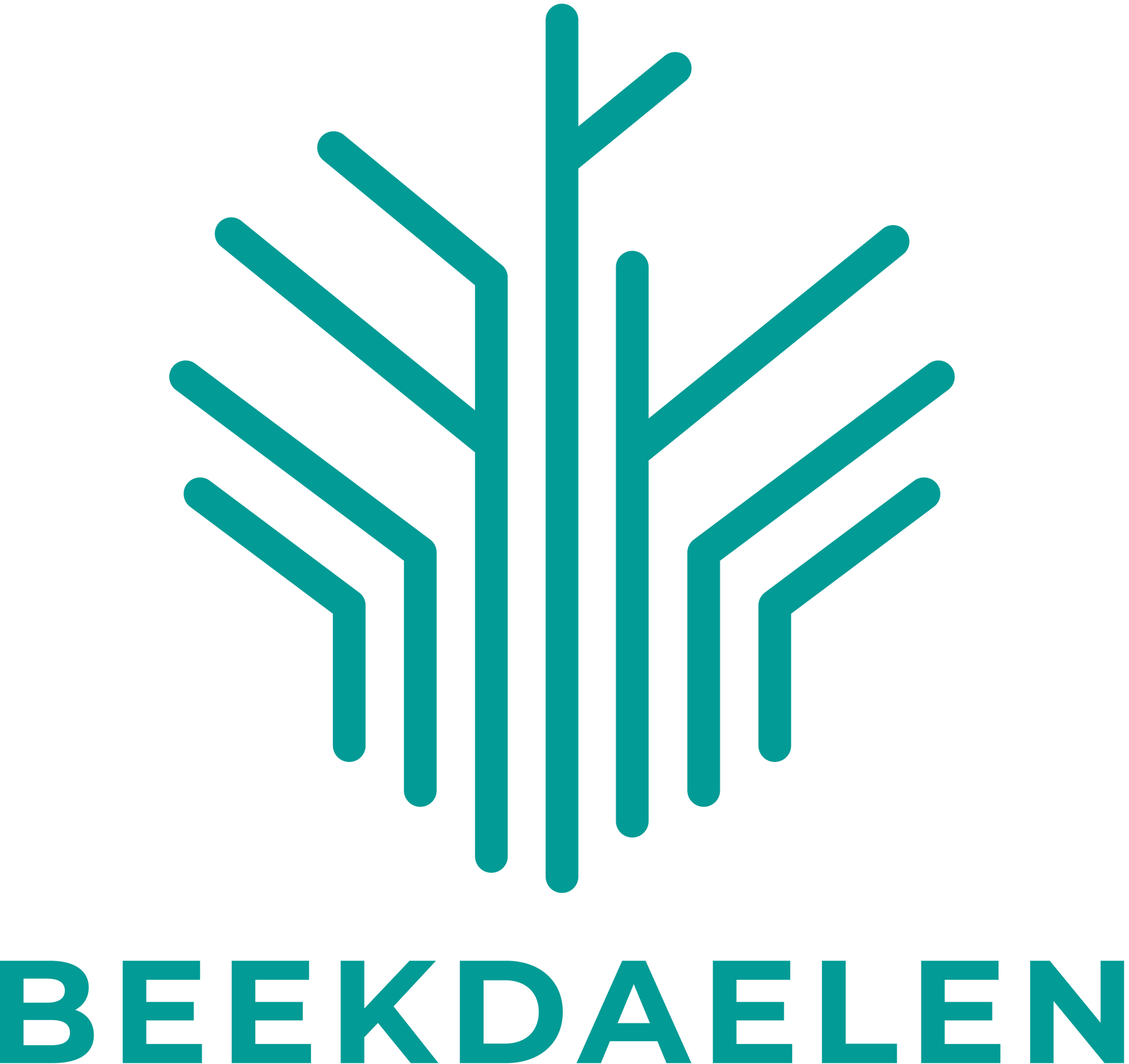 Een turquoise logo met een gestileerd, abstract boomontwerp boven de tekst