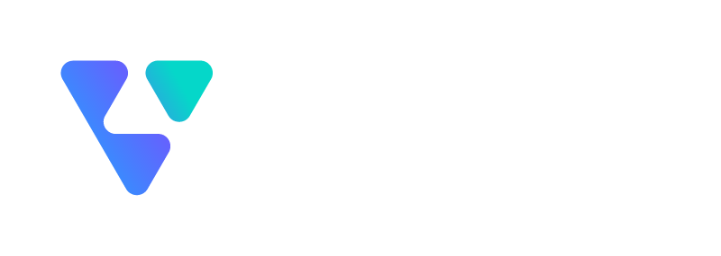 Een logo met een gestileerde driehoekige vorm met een kleurverloop van blauw naar turquoise, bestaande uit twee afgeronde segmenten op een witte achtergrond.