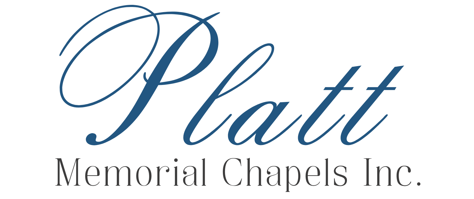 Platt Memorial Chapels Inc. logo in blue script and gray serif text