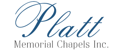 Platt Memorial Chapels Inc. logo in blue script and gray serif text