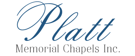 Platt Memorial Chapels Inc. logo in blue script and gray serif text