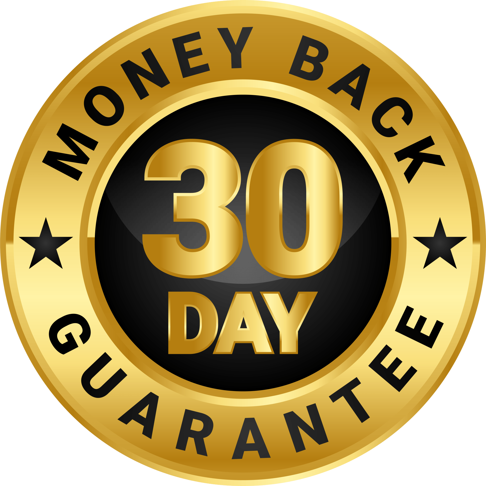A gold money back 30 day guarantee badge